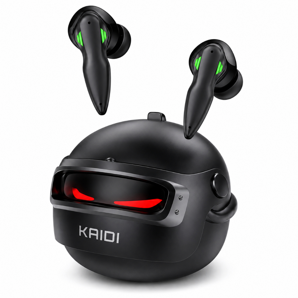 Fone Bluetooth Gamer Kaidi KD-777 TWS 5.3 Baixa Latência 65ms 30h IPX4 Microfone USB-C Preto