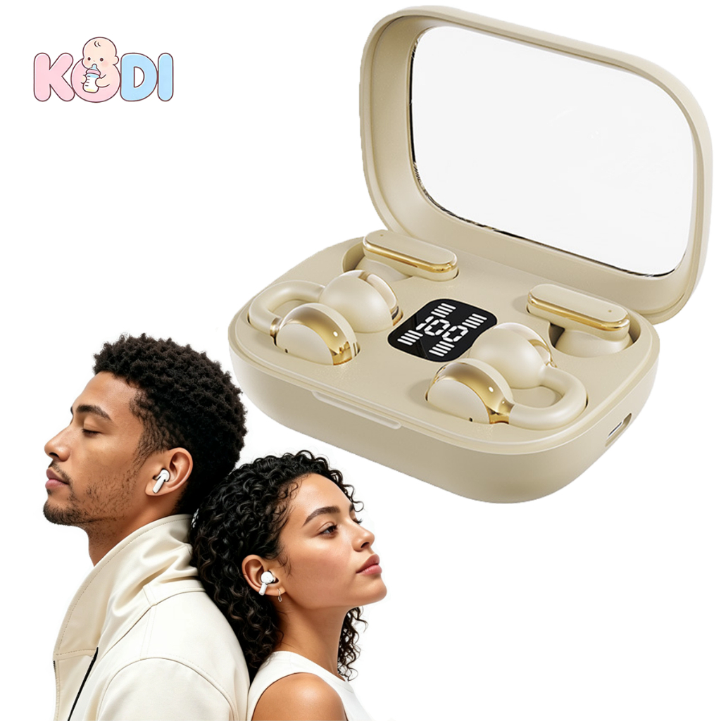 2 em 1 Fone Bluetooth 5.4 Clip Orelha /Fones Duplo para Casal | Som Premium | LED Digital -B3
