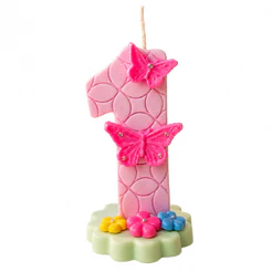 Vela de Aniversário Jardim Encantado com Pavio Mágico Artesanal em Biscuit Borboletas Flores
