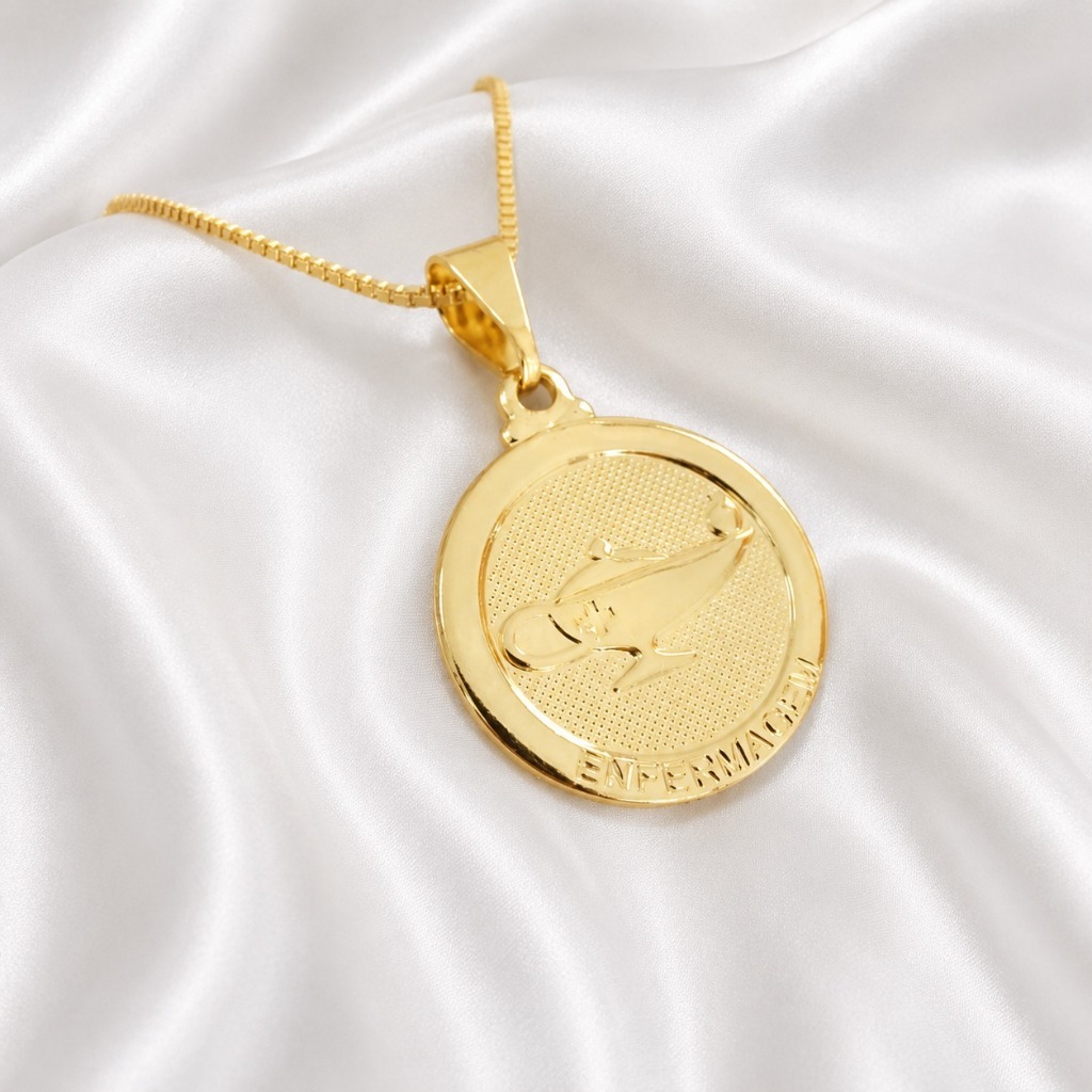 Corrente com pingente Enfermeira Enfermagem Folheado a Ouro 18k Presente Enfermeira