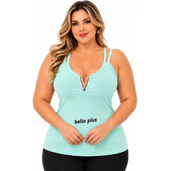Blusa Feminina Plus Size com Alças Duplas com bojo e Detalhe Dourado – Moda Casual