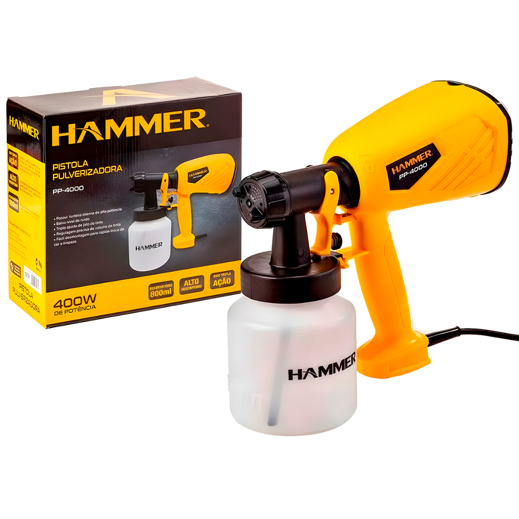 Pistola De Pintura Profissional Pulverizadora 500ml Hvlp Hammer 400w Amarelo