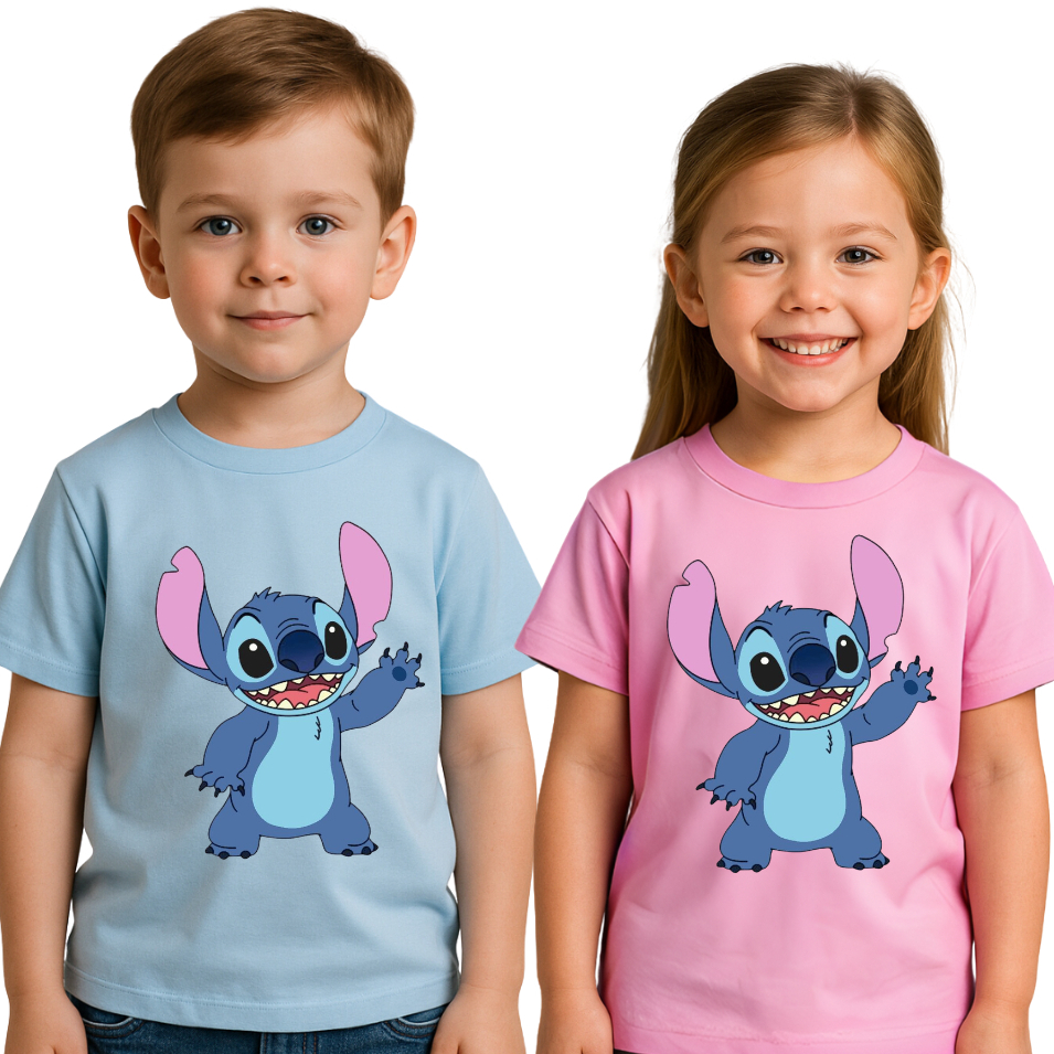 Camiseta Infantil Stitch 100% Algodão Premium Unissex Tam 02 ao GG Várias Cores OFERTA
