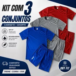 Kit 6 Masculino 3 Camisetas Academia e 3 Short Masculino Verão