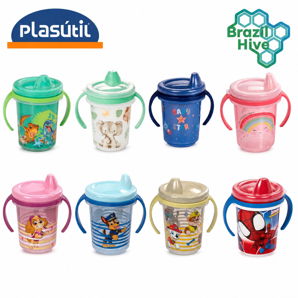 Copinho Infantil de Treinamento Plasútil Bico Anatômico 280/330ml Proteção Antibactéria Sem BPA Vários Modelos Original