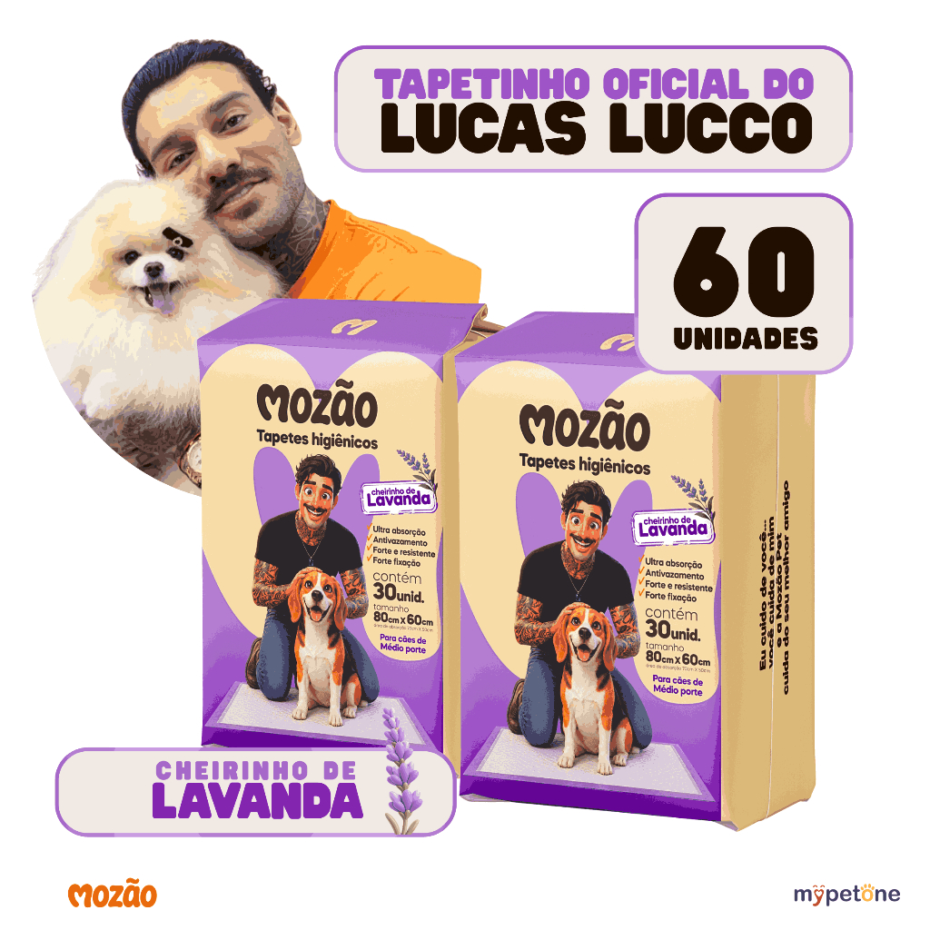 Kit 2 Tapete Higiênico Mozão Lucas Lucco Lavanda 80x60 - 30 Unidades