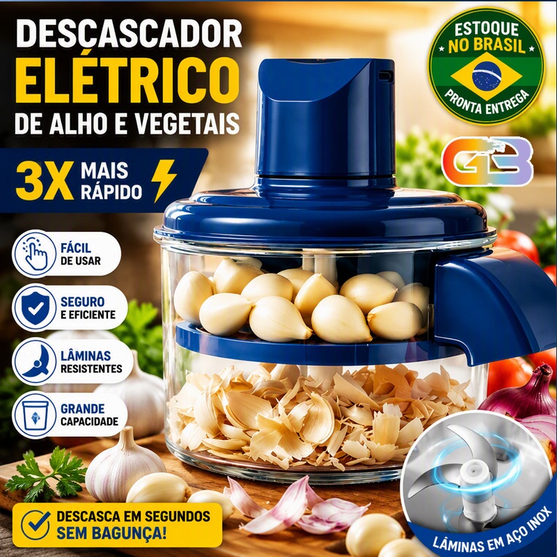 Descascador Elétrico Automático 110-220V 2 em 1 Bivolt Portátil para Alho Uva e Tomate Lâmina Inox QPJ