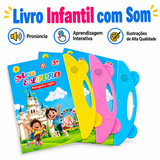 Livro Interativo com Som Infantil Bilíngue Português Inglês Multi Temas com Som e Toque Educativo Aprendizagem