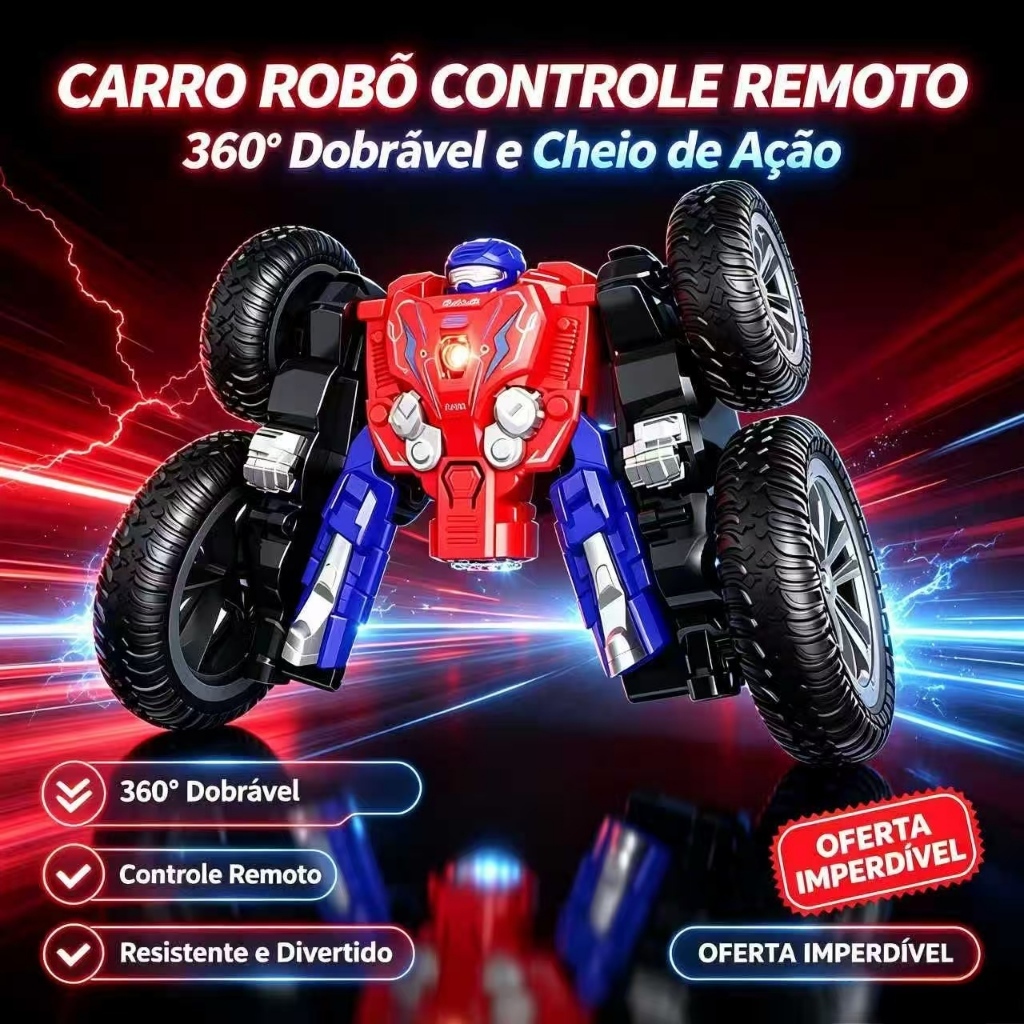 DLI Carro de Controle Remoto Robô Stunt 2.4G 360° Giro Luz LED e Função Spray Brinquedo Off-road para Meninos