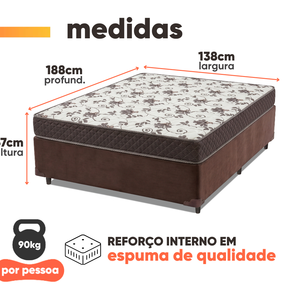 Cama Box Casal Colchão Espuma D33 Marquês 138x188x57cm Marrom Umaflex - Suporta até 90kg por Pessoa · foto 2