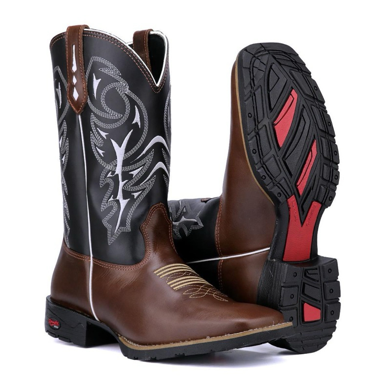 Bota Texana  Masculina- Country - Rodeio - Bota Masculina em Couro Legítimo | Cano Alto | Bico Quadrado | Confortável