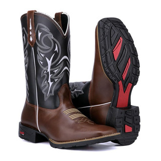 Bota Texana  Masculina- Country - Rodeio - Bota Masculina em Couro Legítimo | Cano Alto | Bico Quadrado | Confortável