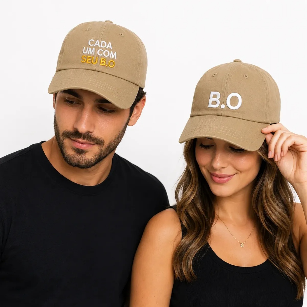 Kit 2 Bonés Casal Cada Um Com Seu B.O Aba Curva Unissex Fivela Ajustavel