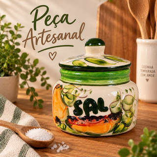Pote Saleiro Cerâmica Esmaltada Artesanal Decorativa Cozinha