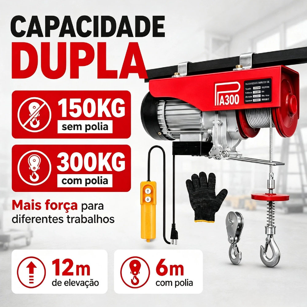 Guincho Elétrico 150/300KG 220V/110V Elevação até 6 a 12 Metros — imagem 2 de 2