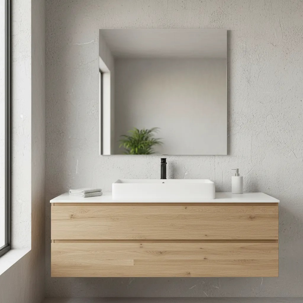 Espelho Quadrado 100x100cm Lapidado e Polido – Decorativo para Banheiro, Moderno e Sofisticado