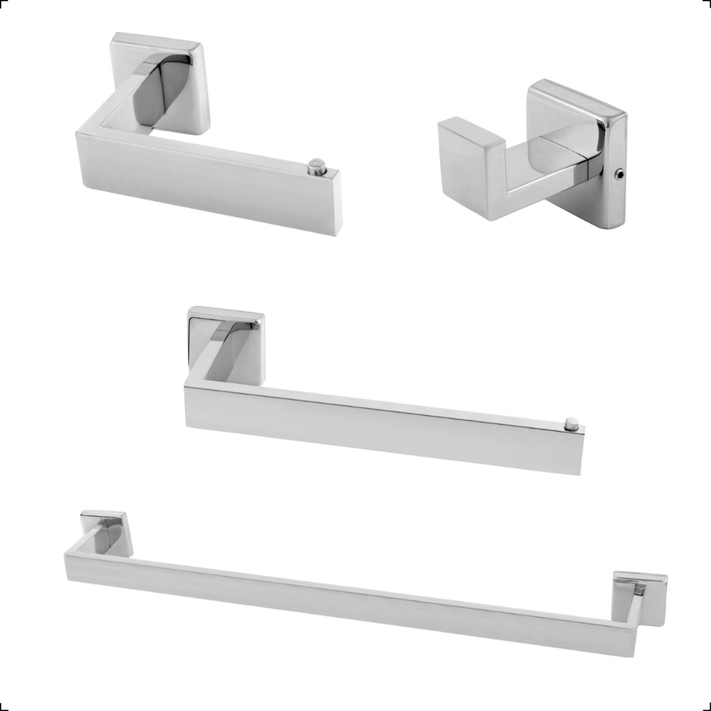 Kit Acessórios Banheiro Completo Luxo 4 Peças em Aço Inox 304 Lavabo Cromado