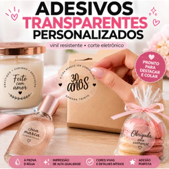 ADESIVO TRANSPARENTE PERSONALIZADO COM SUA LOGO | VINIL À PROVA D’ÁGUA | ETIQUETA ADESIVA PREMIUM + BRINDE