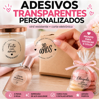 ADESIVO TRANSPARENTE PERSONALIZADO COM SUA LOGO | VINIL À PROVA D’ÁGUA | ETIQUETA ADESIVA…