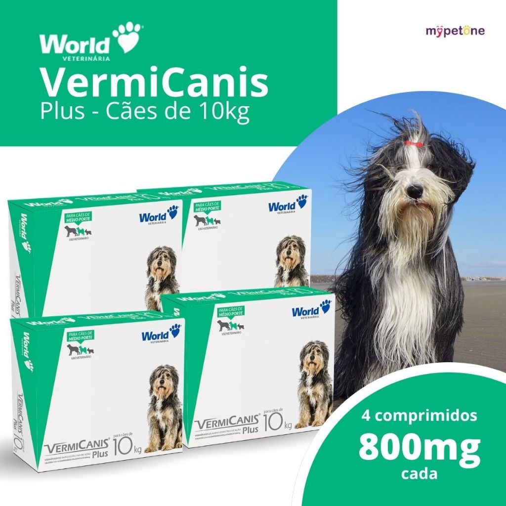 Kit 4 Vermicanis Plus Vermífugo World para Cães de 10Kg - 4 Comprimidos