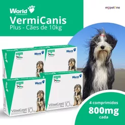Kit 4 Vermicanis Plus Vermífugo World para Cães de 10Kg - 4 Comprimidos