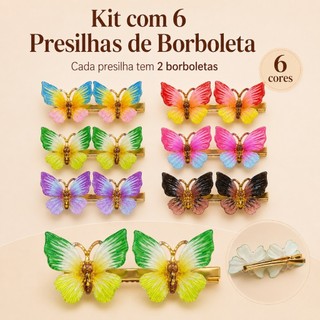 Presilha de Cabelo com 2 Borboletas Coloridas – Clip Feminino Delicado para Penteados