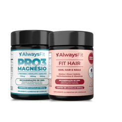 Kit FitHair + Pro3Magnésio AlwaysFit | Biotina, Zinco, Colágeno + 3 Magnésios | 90 Cápsulas