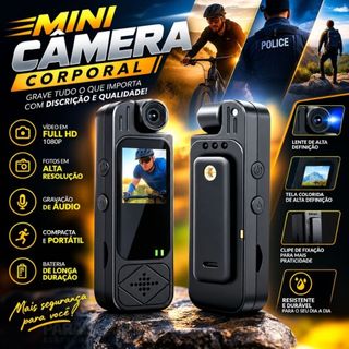 Câmera de Ação Full HD 1080p Esportiva de Desporto 180º Body Cam Filmadora Esportes Á Prova d'Água