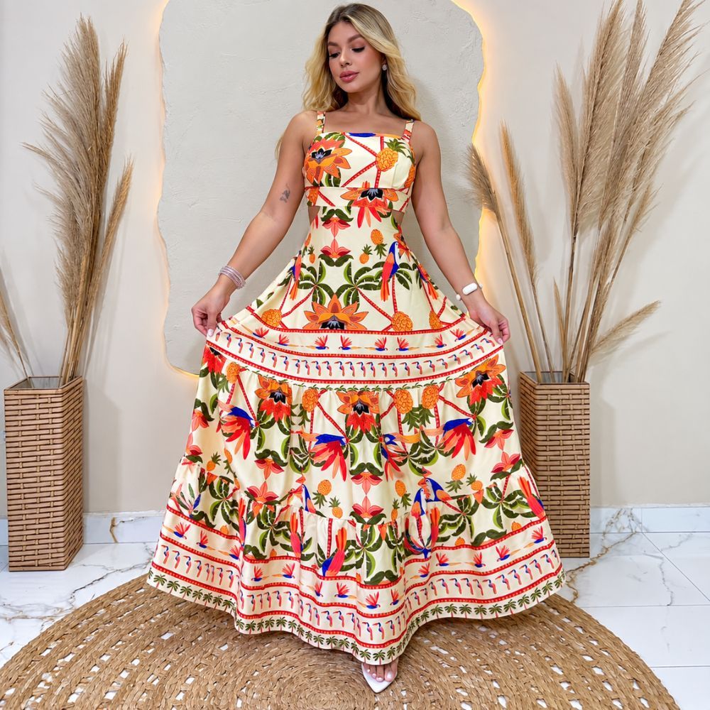 Vestido longo Elegante Moda Evangelica  Tendência 2026 | Confortável, Leve e Versátil Tecido crepinho Moda praia M G GG