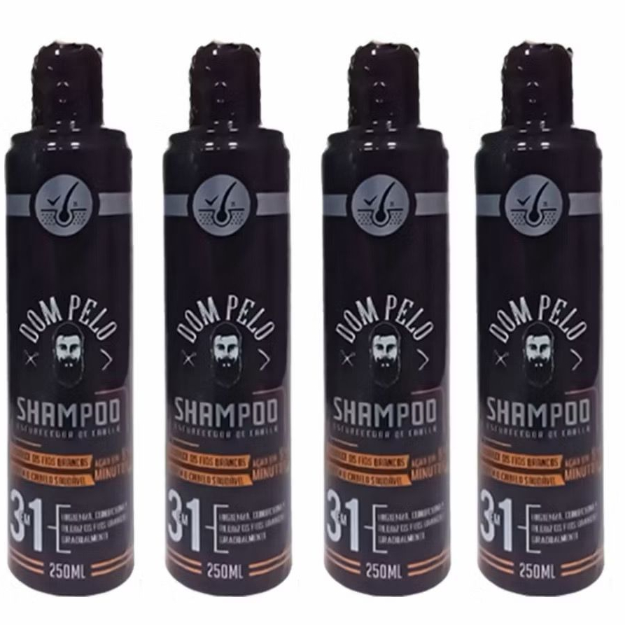 Kit 4 Shampoo Escurecedor Dom Pelo 250ml S/ Amônia Reduz Fios Brancos Grisalhos Tonalizante