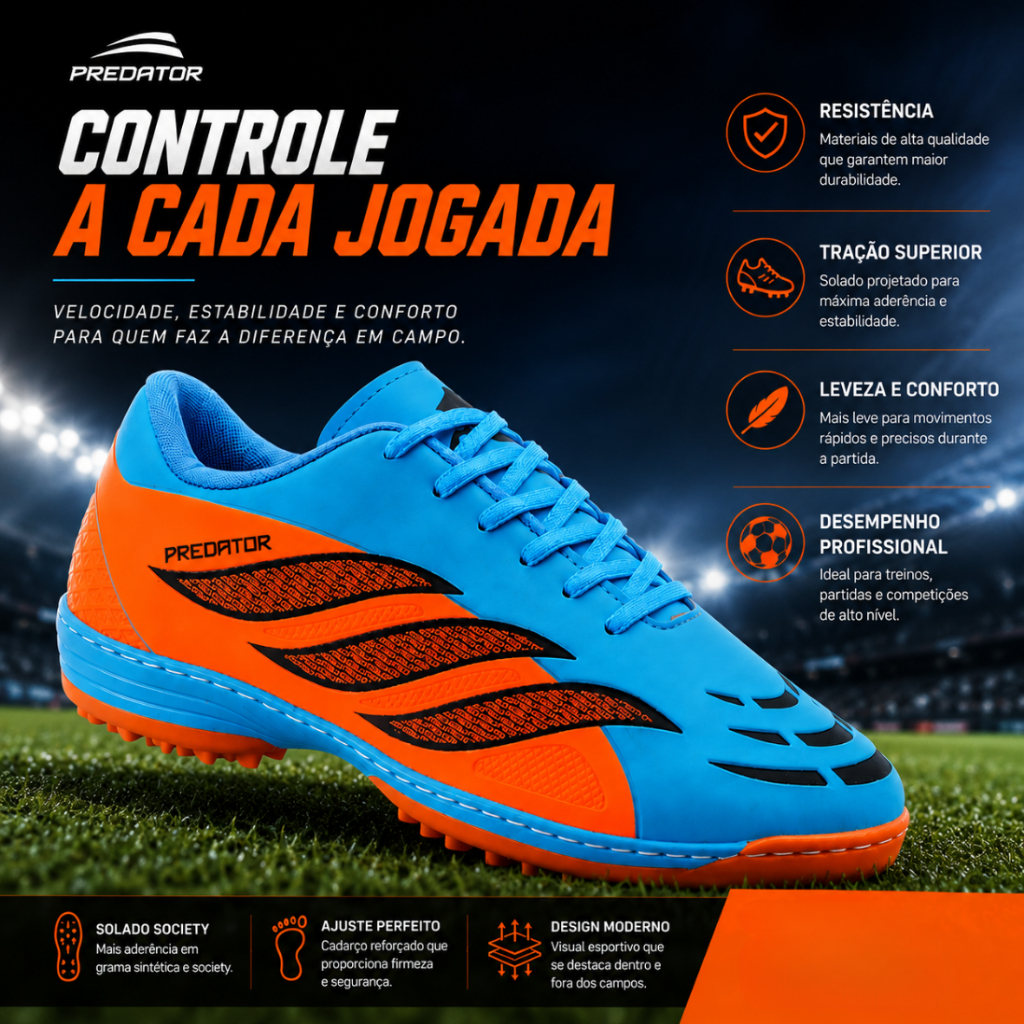 Chuteira Society Masculina Grama Sintética Futebol Cano Baixo Colada e Costurada