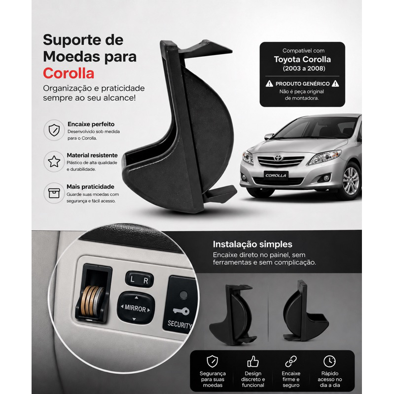 Porta Moedas para Corolla 2003 a 2008 | Suporte Organizador de Painel Genérico