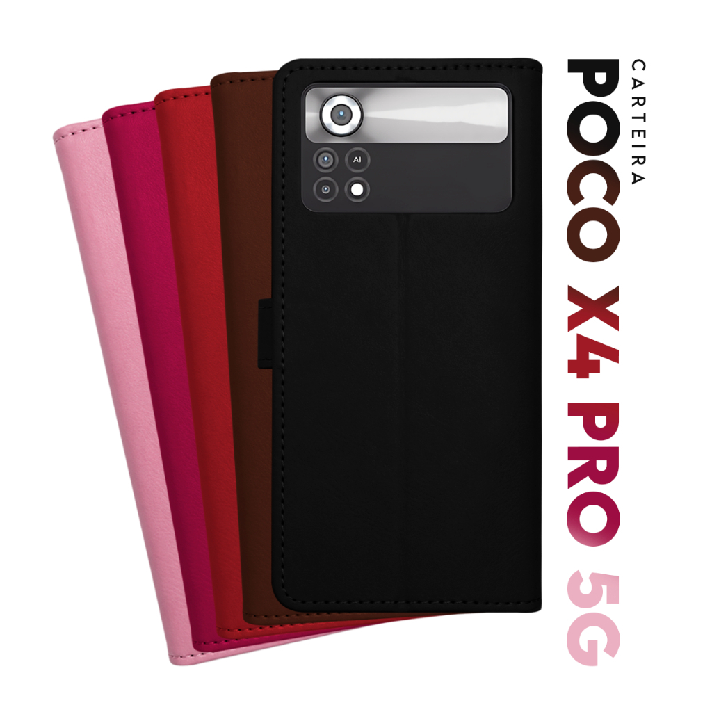 Capa Case Capinha Carteira Flip Cover Couro Sintético PRETA Para Xiaomi Poco X4 Pro 5g tela 6.67 pol Cell in Power25