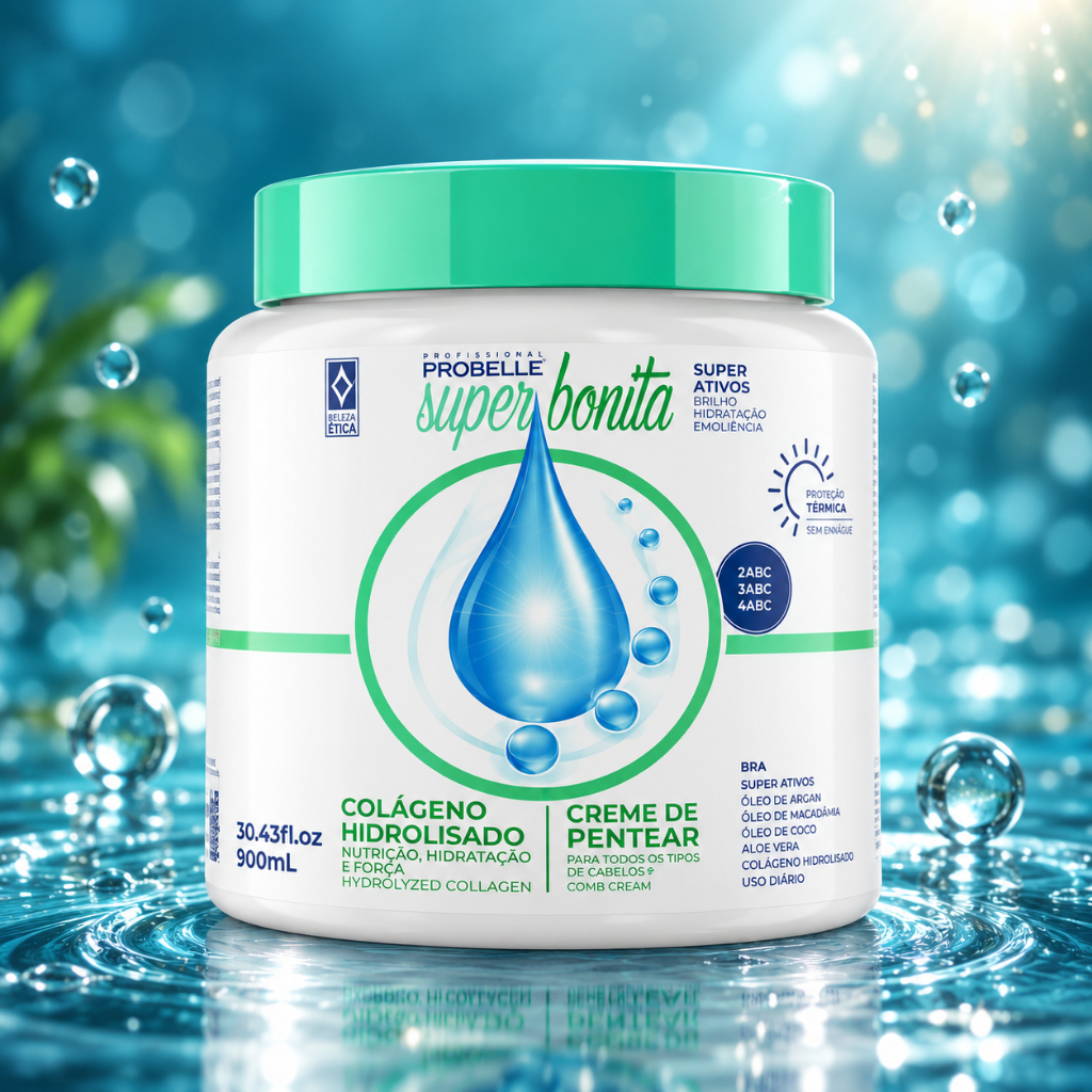 Creme Capilar Probelle Super Bonita Colágeno Hidrolisado 900ml Hidratação e Brilho Profundo