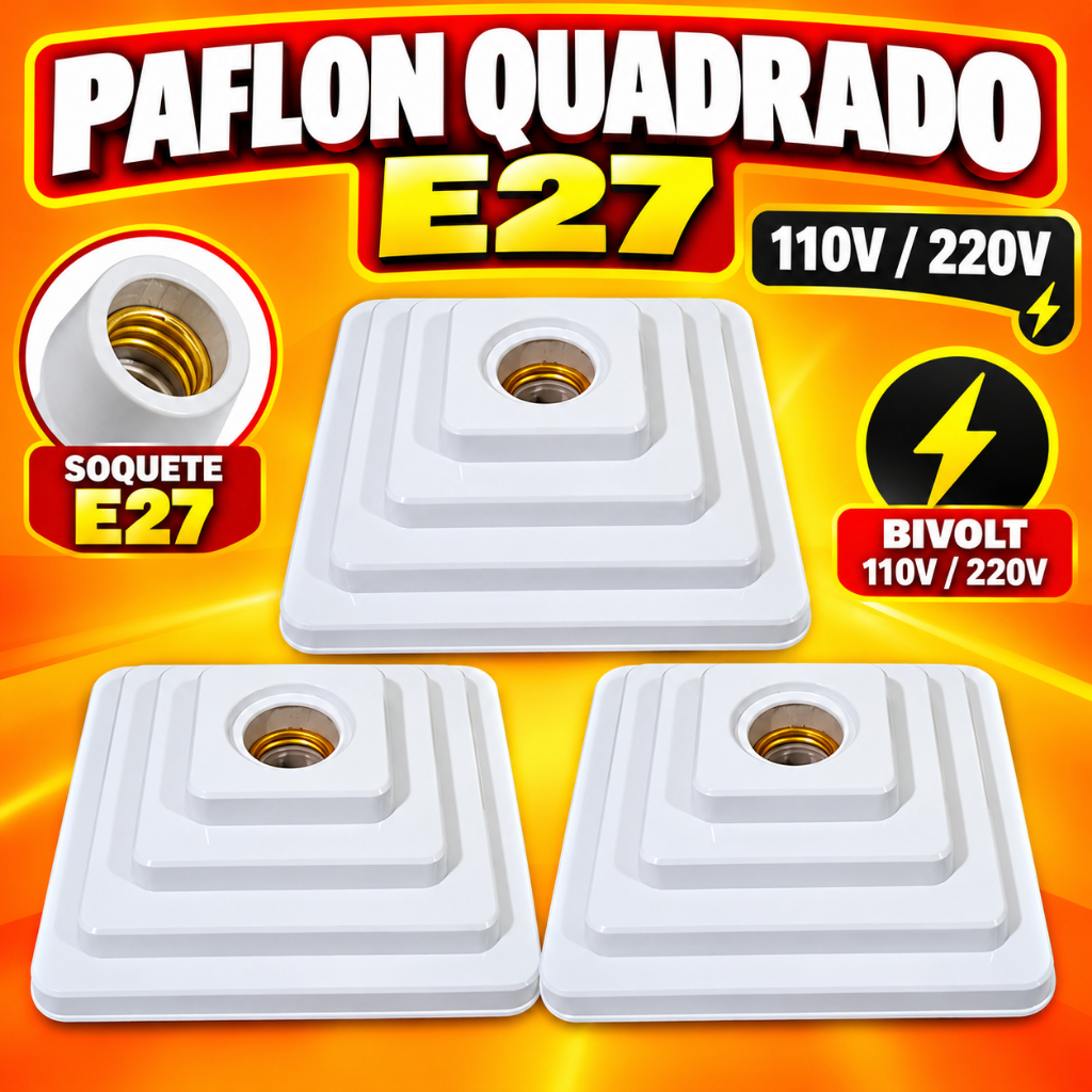 Plafon Quadrado Branco Soquete E27 Branco