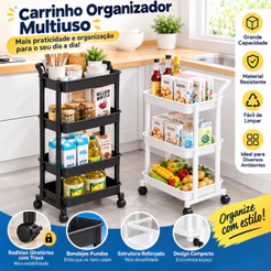 Prateleira Carrinho Auxiliar Organizador de Objetos Multiuso 3/4 Andares com Rodinhas---boa
