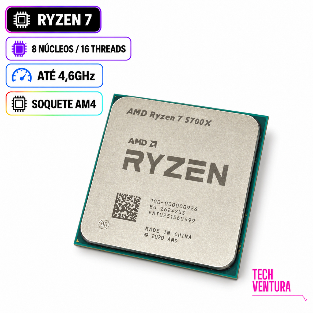Processador AMD Ryzen7 5700X 8 Núcleos 16 Threads 4.6GHz AM4 (Novo)