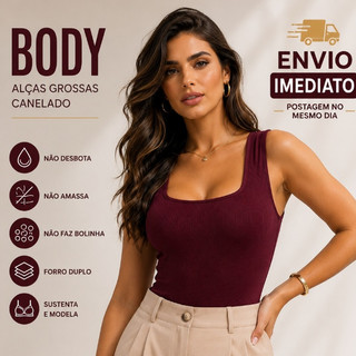 Body Feminino Regata Bory Decote Quadrado Alça Grossa Suplex Forrado Básico P ao GG
