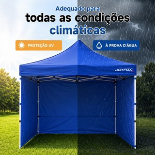 Tenda Gazebo Sanfonada 3x3m JOYFOX Dobrável Impermeável + Parede Lateral 3x1,8m Proteção UV