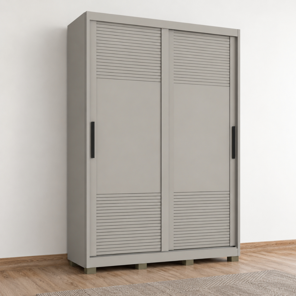 Guarda Roupa 2 Portas de Correr 235x152 Cm Bordeaux Cinza 100% MDF Casamia