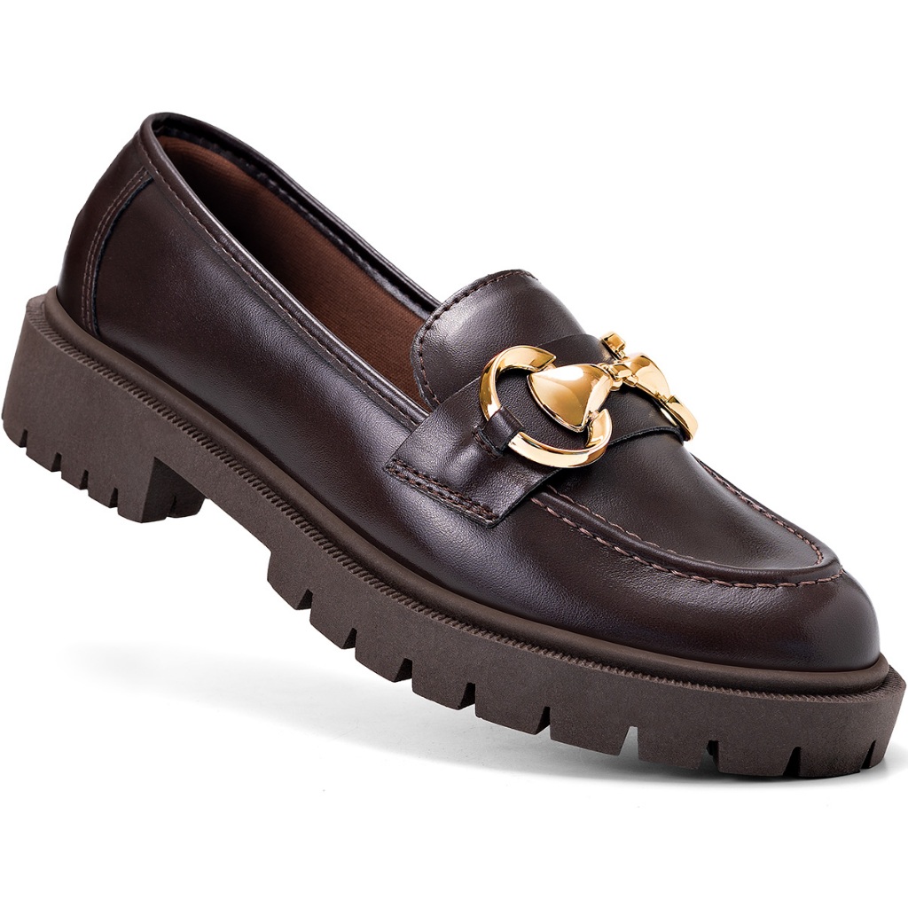 Mocassim Feminino Lumiss Tratorado Confortável Casual Enfeite Metalizado Dourado