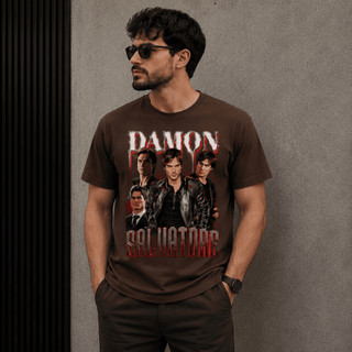 Camiseta Damon Salvatore Vampiro Série Estampada 100% Algodão Unissex