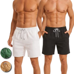 KIT C/02 Short Bermuda Linho Masculino C/03 Bolsos Coleção Casual Cintura Elástica Confortável Verão