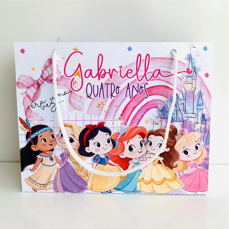 ⭐Sacolinha Personalizada Princesas Cute - Sacolinha Ideal para lembrancinhas da festa infantil