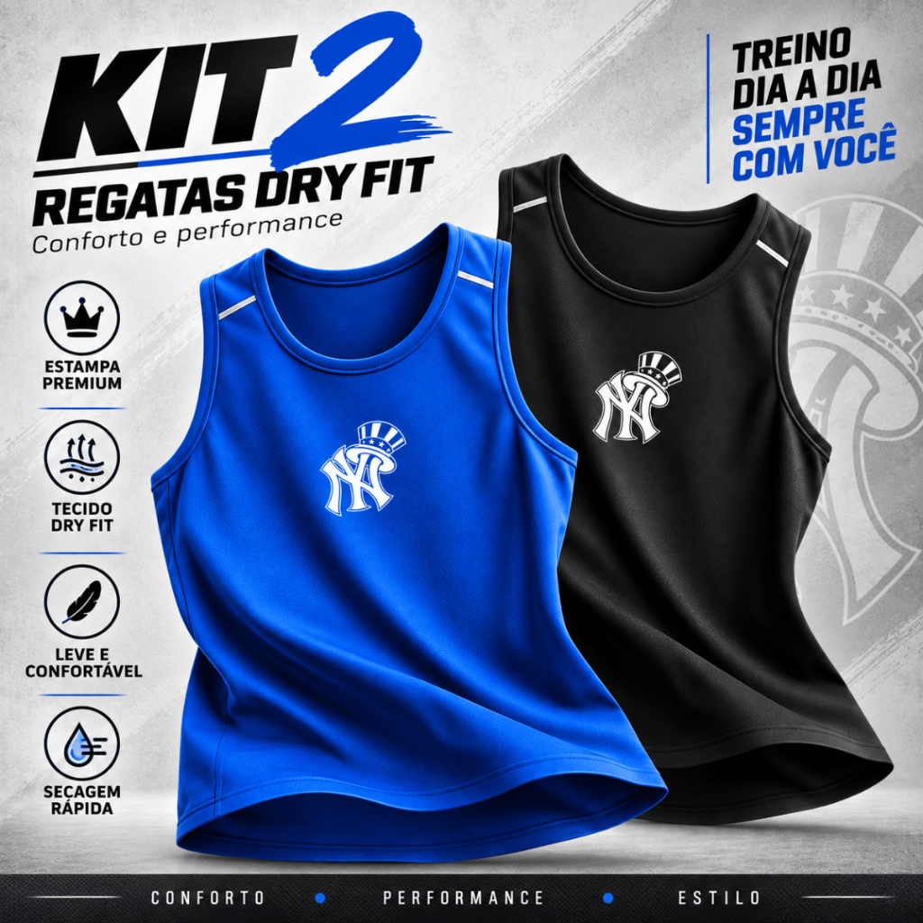 Kit  2 Camisa Regata Dry Fit Masculina Esportiva  Academia Treino Cross Fit Musculação