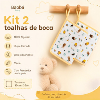 Kit 2 Toalhas Pano de Boca Bebe Soft Com Prendedor de Chupeta 100% Algodão Menino Menina Enxoval
