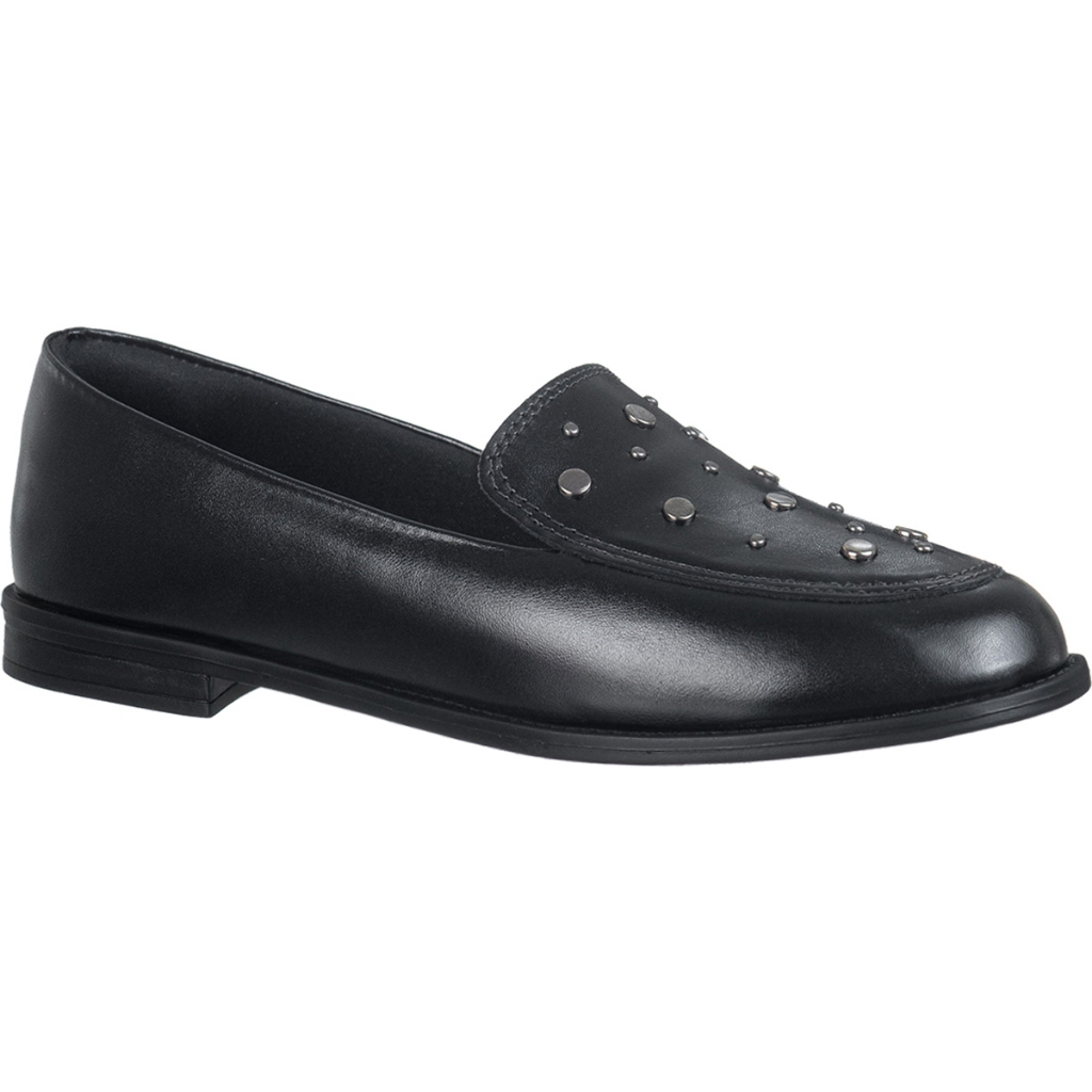 Mocassim Feminino Slip On Moderno Bico Arredondado Tachas Metalizadas Casual Olive