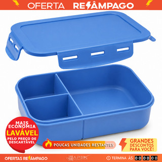 Marmita Hermética Azul 3 Divisórias 1250 ml BPA Free Reutilizavel Freezer Microondas Lava Louças