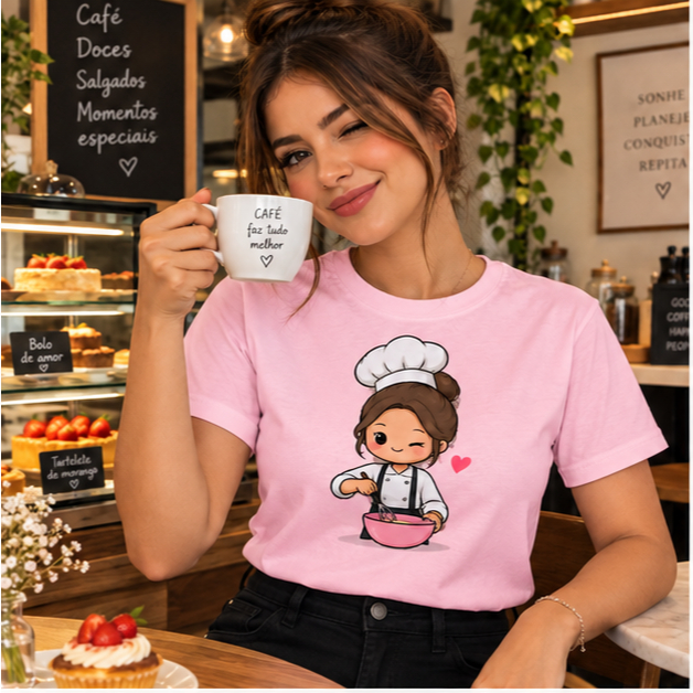Camiseta Feminina Confeiteira Chef Cozinha Gastronomia 100% Algodão