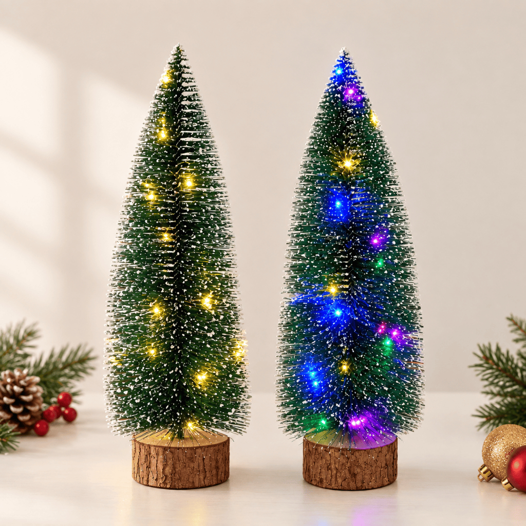 Mini Árvore Pinheiro Nevado com Led Amarelo | Colorido - 15cm | 20cm | 30cm - Árvore de Mesa | Decoração Natalina | Luxo